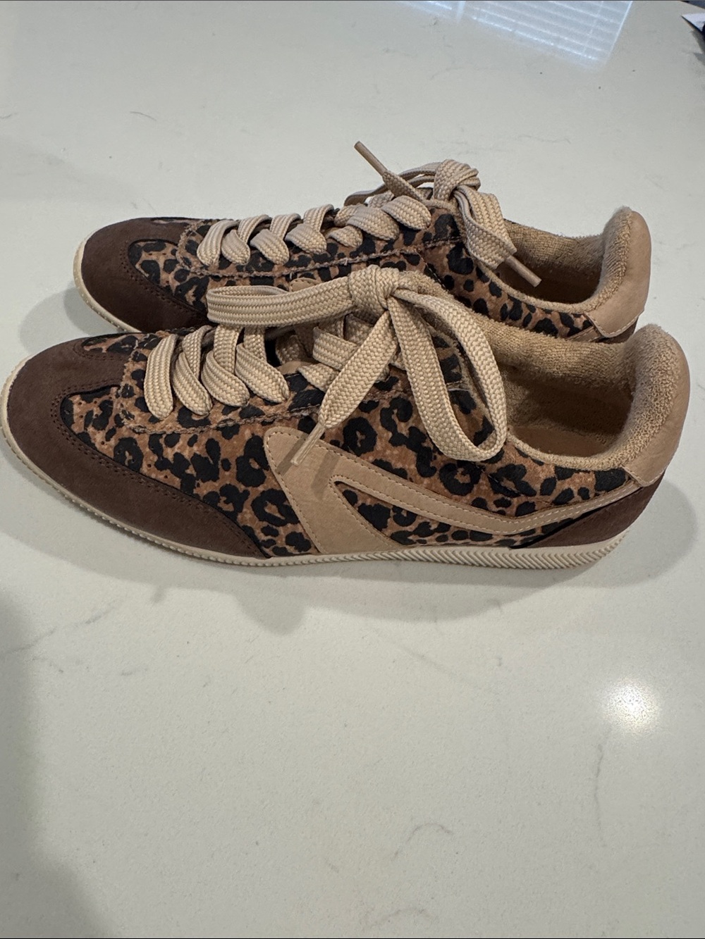 Dolce Vita Leopard Print Suede Casual Sneakers - Tan & Brown